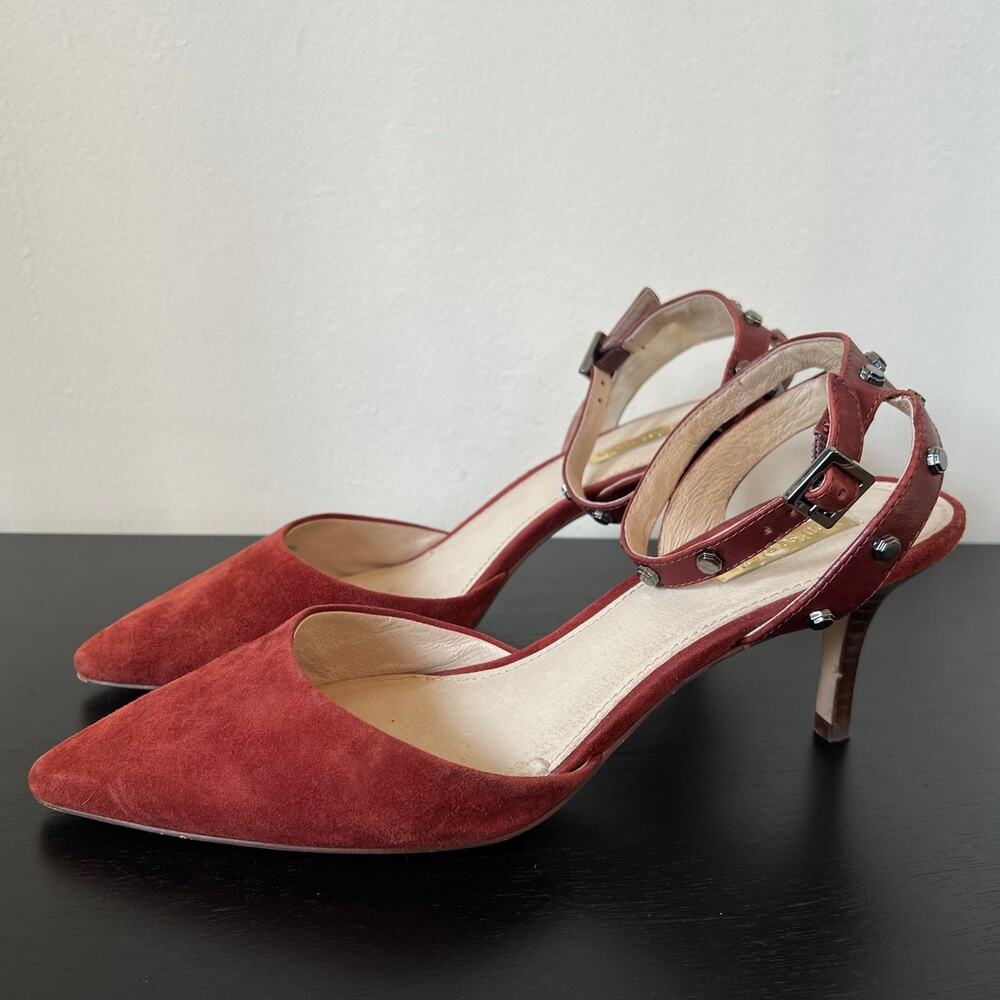 Louise et Cie Suede Studded Wrap Mid Heel Pumps Deep Rust Pointed Toe 9.5M